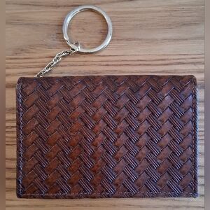Vintage Brahmin Brown Woven Leather Multi Area Casual Keychain Wallet Purse Bag
